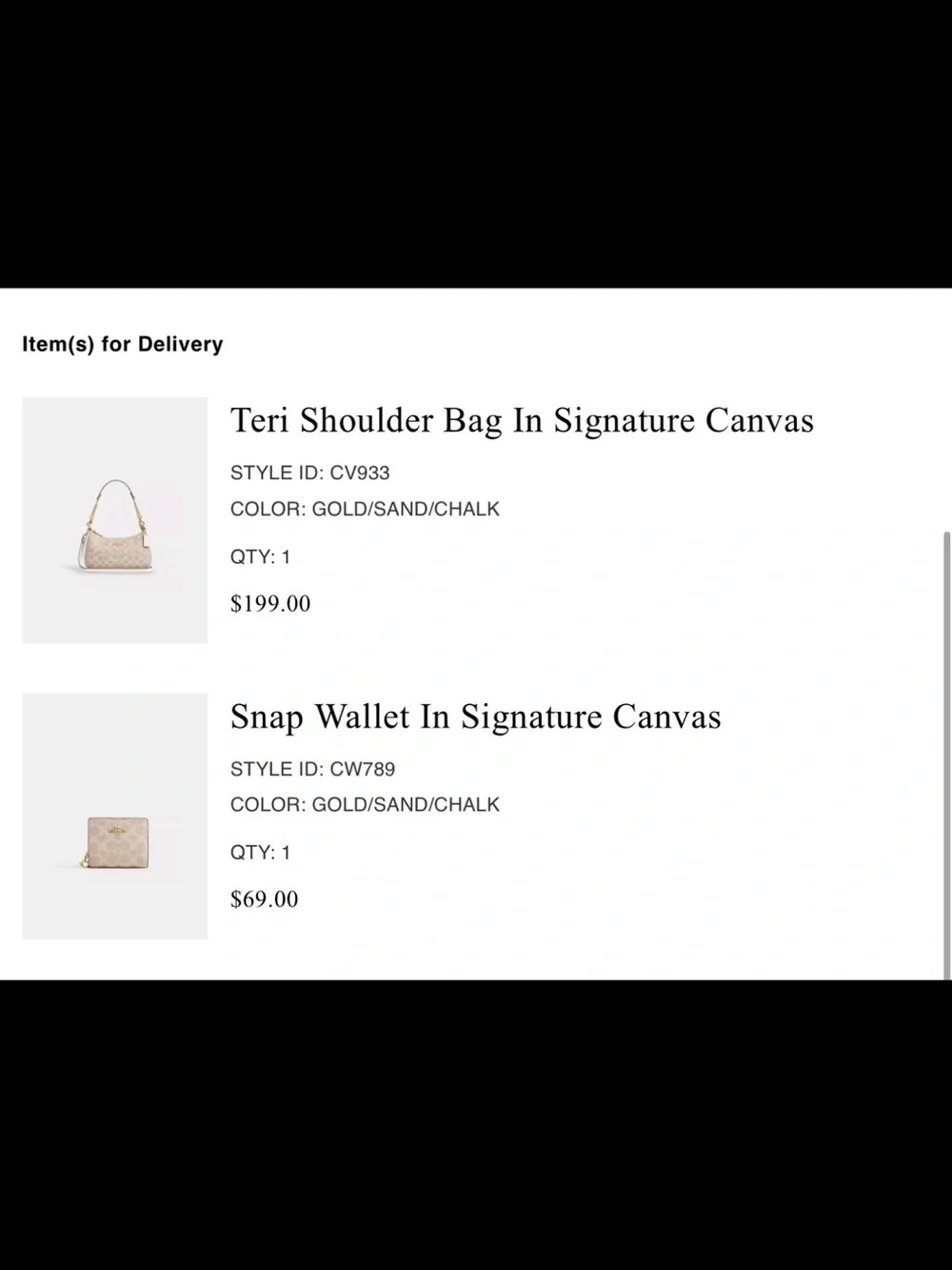 Coach Terri Shoulder Bag and Snap Wallet In Signature Canvas Gold/Sand/Chalk